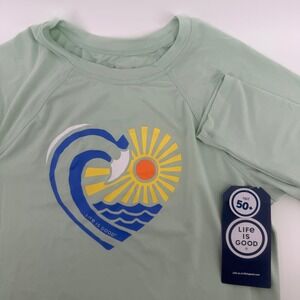 Life is Good Youth Medium Rash Guard Mint Green UPF 50+ Long Sleeve Wv Sun Heart
